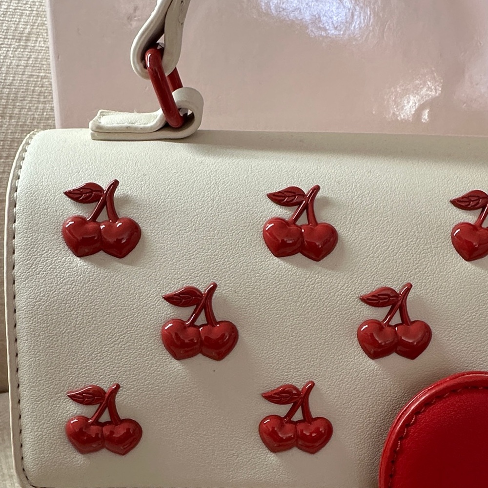 Betsy Johnson Cherry Embellished Cream and Red Handbag with Shoulder strap - Picture 4 of 15